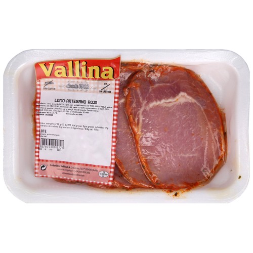 Bandeja de lomo de cerdo adobado y cortado en finos filetes VALLINA