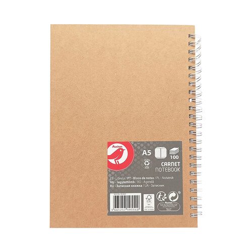 CuadernoT Dura A5 100H Spiral Hztal 70G P.Recicl ALCAMPO