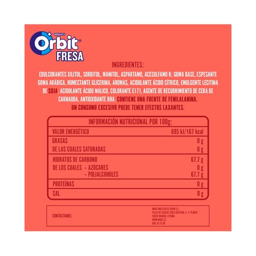 ORBIT Chicles sabor a fresa paquete 4 und. 56 g.