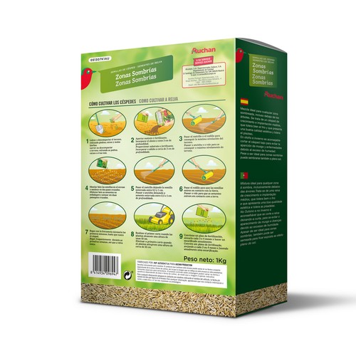 Caja de 1 kilogramo con semillas para plantar cesped para zonas sombrias o con poca luz PRODUCTO ALCAMPO.