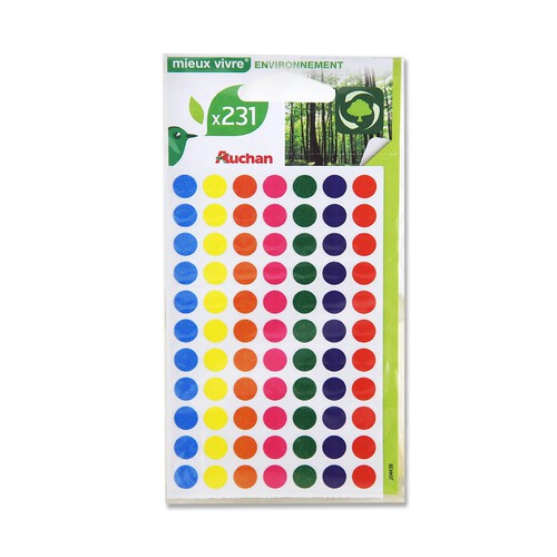 Bolsa con 231 etiquetas adhesivas circulares de 8 mm y de diferentes colores PRODUCTO ALCAMPO.