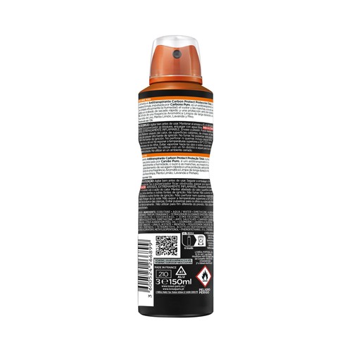 L´ORÉAL PARIS Men expert carbon protect Desodorante en spray para hombre con acción 5 en 1 150 ml.