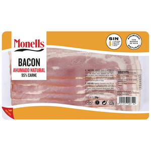 Imagen de MONELLS Bacon cocido y ahumado natural sin gluten ni lacotosa, cortado en lonchas 110 g.