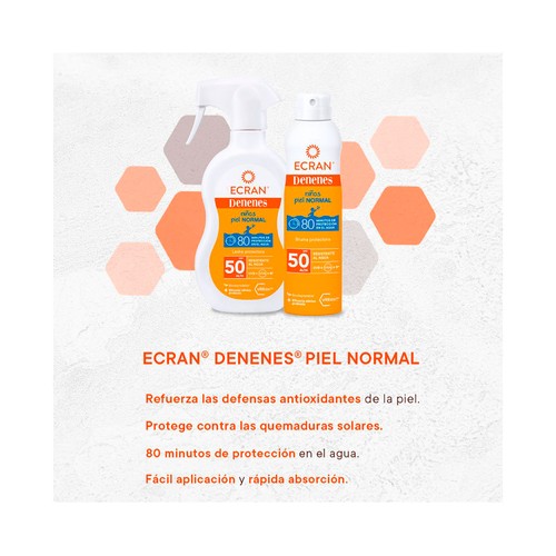 DENENES Protector solar en spray, especial para niños con piel normal y FPS 50 (muy alto) 270 ml.