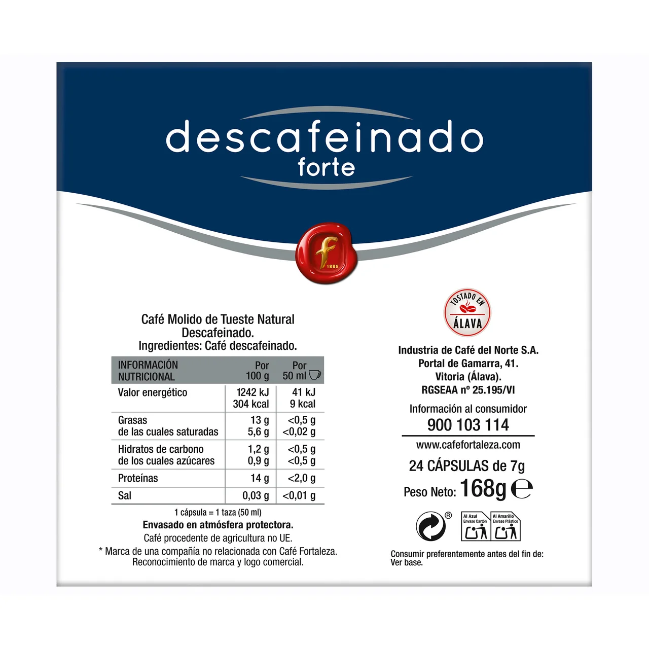 Café cápsulas dg descafeinado 24 uds 168 g.