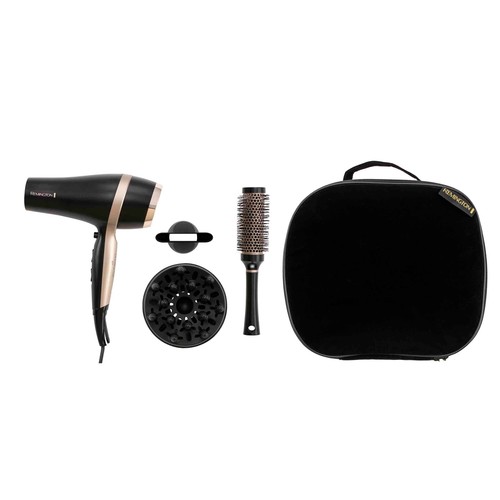 Pack secador de pelo REMINGTON Salon Smooth Hairdryer Gift D6940GP, iónico, 2100W, 3 temperaturas, 2 velocidades.