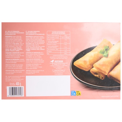 AUCHAN Rollitos de primavera 8 uds. 400 g Producto Alcampo.