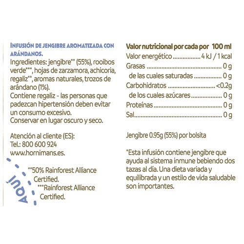 HORNIMANS Bienestar Infusión de jengibre y arandanos 26 g.