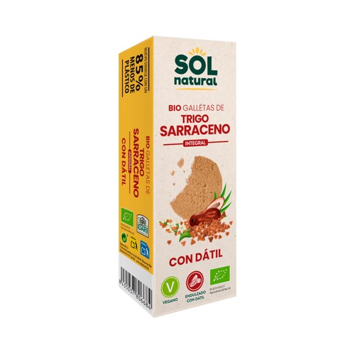 SOL NATURAL Galletas ecológicas de trigo sarraceno integral con dátiles 170 g.