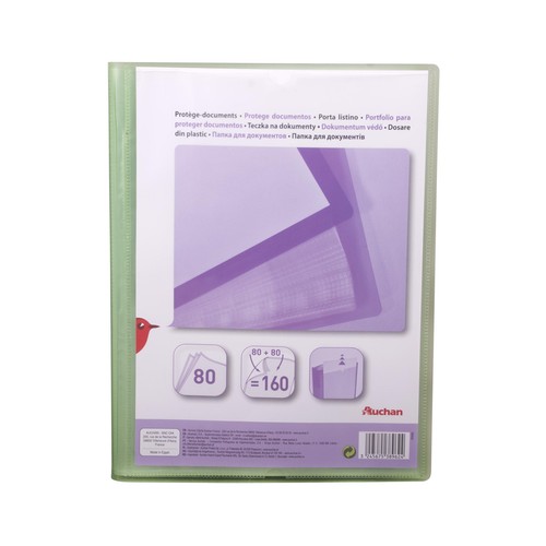 Carpeta clasificadora con 80 fundas tamaño A4 con tapas de polipropileno verde y tapa personalizable PRODUCTO ALCAMPO.