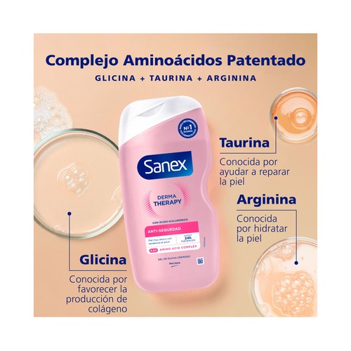 SANEX Derma Therapy Gel para baño o ducha con ácido Hialurónico, para pieles secas 425ml.