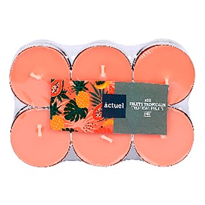 Imagen de Set de 12 tealights, aroma de frutas tropicales, ALCAMPO.