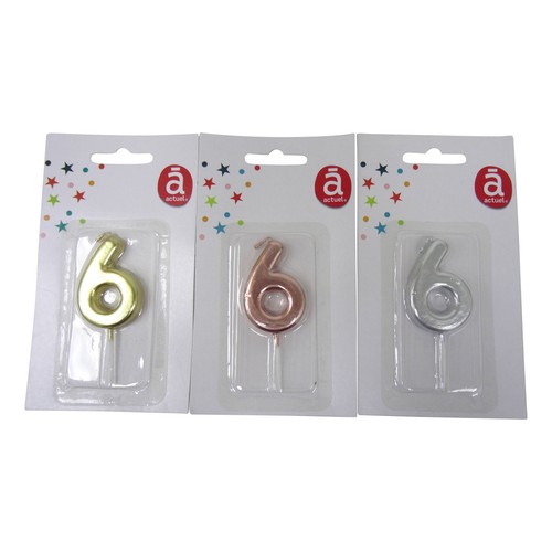 Vela del nº6, color plata, oro o rosa, 4,5 cm, ACTUEL.