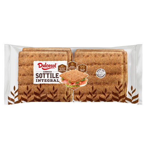 DULCESOL Pan sándwich integral sottile 8 uds. 310 g.