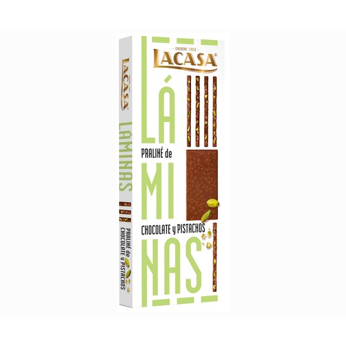 LACASA Turrón de láminas con praliné y pistacho 128 g.