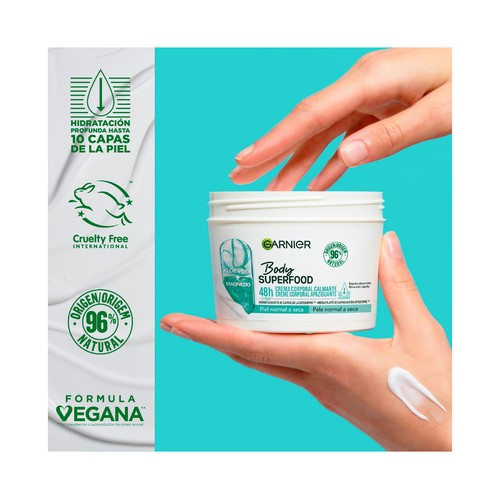 GARNIER Body superfood Crema corporal calmante de hidratante (hasta 48 horas), para pieles normales a secas 380 ml.