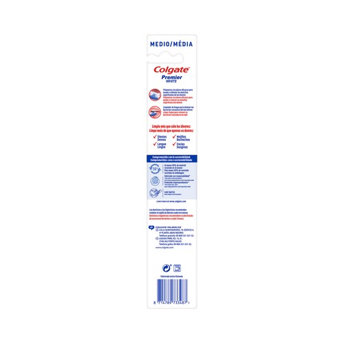 COLGATE Premier white Cepillo de dientes medio que ayuda a eliminar las manchas superficiales.