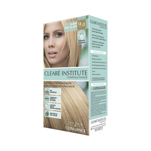 CLEARÉ INSTITUTE Crema de color permanente para cabellos delicados, tono 9.0 Rubio muy claro CLEARÉ INSTITUTE.