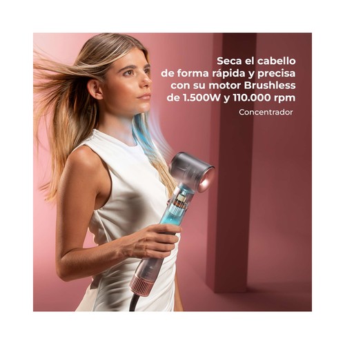 Moldeador CECOTEC 8 en 1 Gyro Champagne,  aire caliente, 8 accesorios, tecnología iónica