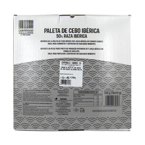 AUCHAN Maletín con 10 sobres de 70 g. de paleta de cebo ibérico (50% raza ibérica. Producto Alcampo