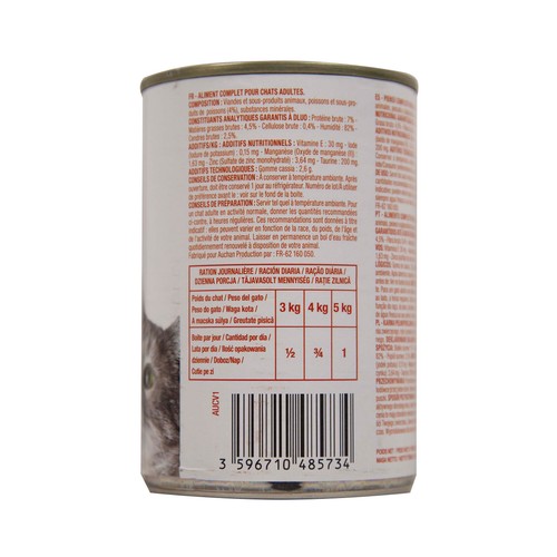 PRODUCTO ECONÓMICO ALCAMPO Alimento para gatos de paté de pescado PRODUCTO ECONÓMICO ALCAMPO 410 g.