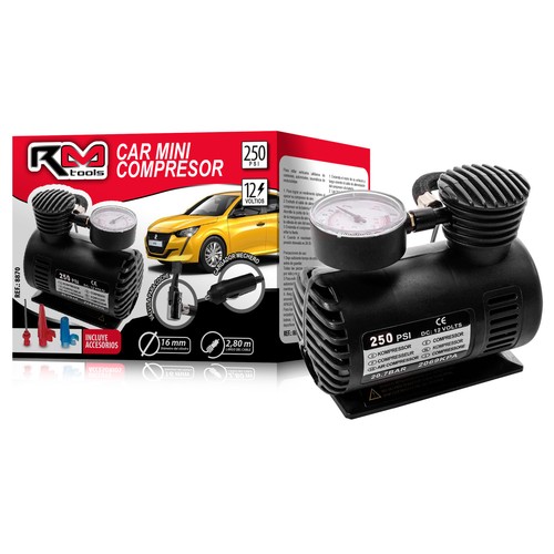 Mini compresor de aire para coche ROLMOVIL, 250 PSI, 12v, cable de 2,80m.