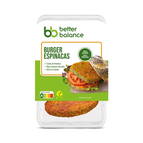 BETTER BALANCE Burger vegetariana (0% carne, 100% sabor) de espinacas 2 x 80 g.
