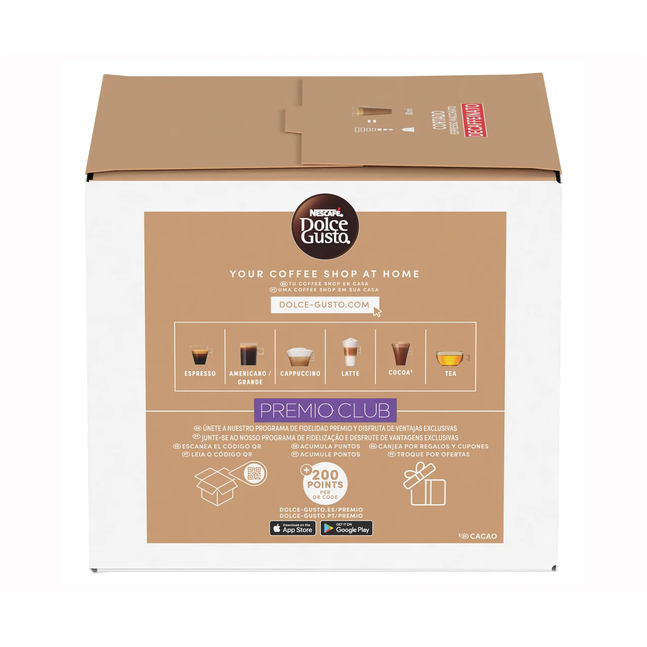 Café en cápsulas cortado descafeinado 30 uds. 186 g.