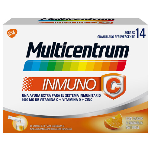 MULTICENTRUM Complemento alimenticio multivitamínico y mineral con sabor a naranja MULTICENTRUM Inmuno C 14 uds.