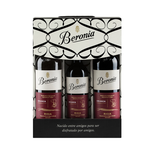 BERONIA Estuche con 2 botellas de vino tinto de 75 cl. y 1 botella de vino tinto de 37.5 cl con D.O. Ca. Rioja.