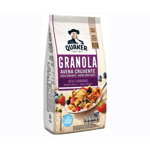 QUAKER Muesli crujiente con fresa y arándanos 350 g.