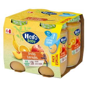 Hero Baby Tarrito de Frutas Variadas (pera, Plátano, Manzana, Naranja...) a Partir de 4 Meses 4 X 190 G. 760 G