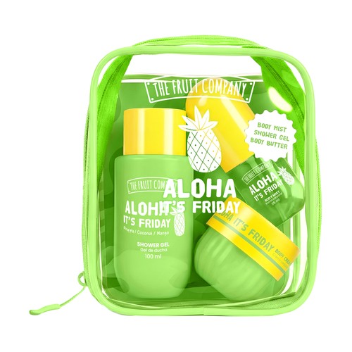 THE FRUIT COMPANY Aloha it´s friday Neceser con gel de ducha (100ml), crema corporal y bruma corporal (35ml) aroma a piña, coco y mango.