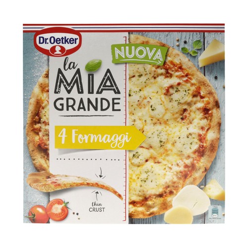 DR. OETKER Pizza 4 quesos, de masa fina horneada directamente sobre piedra La mia grande 400 g.