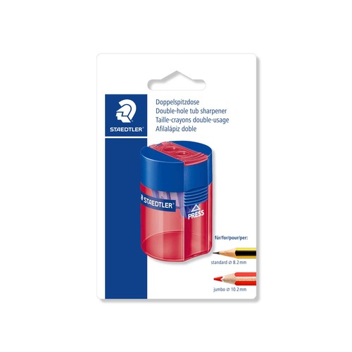 Sacapuntas con cuerpo y depósito de plástico transparente  con dos agujeros STAEDTLER.