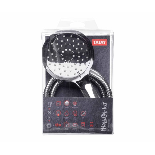 Set de alcachofa y flexo de ducha 1,5m, TATAY mirror cromo.