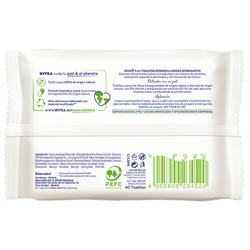 NIVEA Toallitas desmaquilladoras biodegradables, para piel normal a mixta NIVEA 40 uds