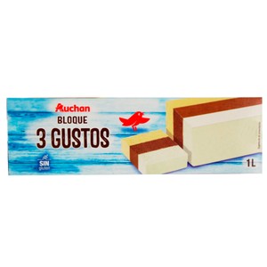 Imagen de AUCHAN Bloque de helado de 3 gustos (vainilla, chocolate y nata) 1 l. Producto Alcampo