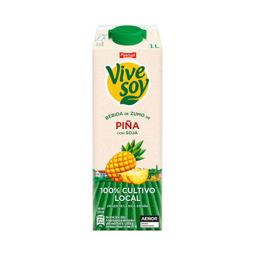 Bebida de zumo piña con soja de cultivo 100% local VIVESOY de Pascual 1 l.
