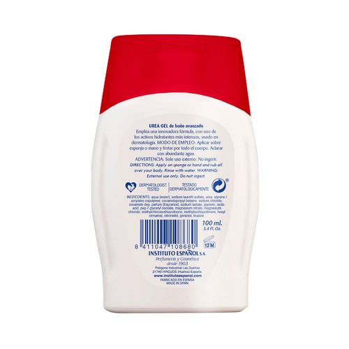 INSTITUTO ESPAÑOL Gel de baño o ducha hidratante, con urea para piel áspera o seca 100 ml.