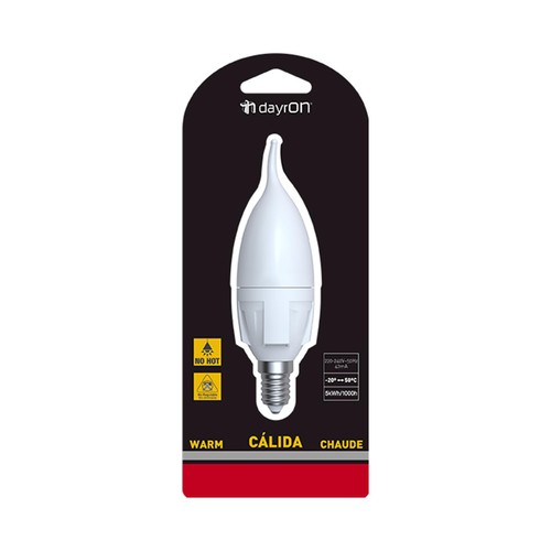 Bombilla vela led SMD de 5W, con casquillo E14 (fino) y luz cálida DAYRON.