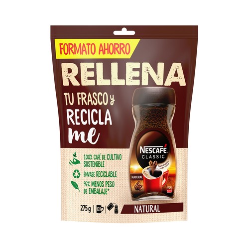 NESCAFE Rellena Pack de café para rellenar frascos y reciclar 275 g.