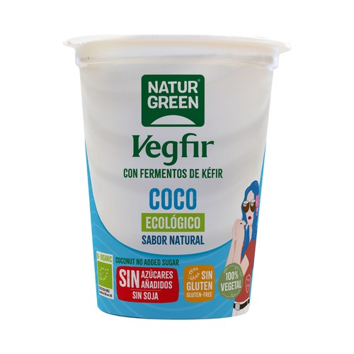NATUR GREEN Vefgir con fermentos de kéfir y coco ecológico, sabor natural 400 g.