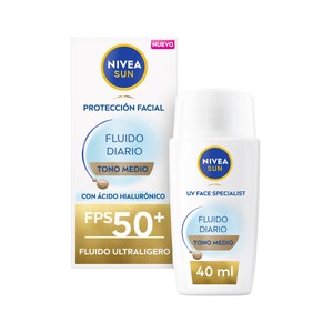 NIVEA Sun Fluido protector facial diario, tono mediano con FPS 50+ (muy alto) 40 ml.