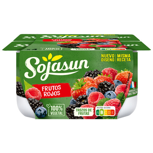Especialidad de soja con trocitos de frutos rojos SOJASUN 4 x 100 g.