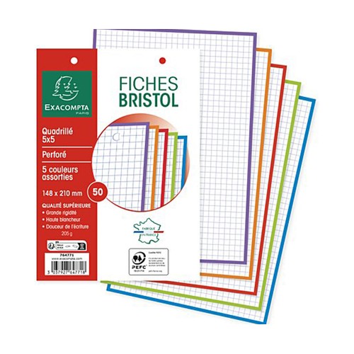 50 fichas de cartulina bristol A5 250g con bordes de color EXACOMPTA.