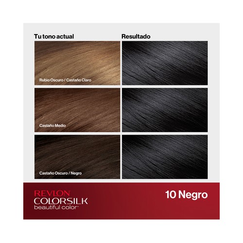 REVLON Colorsilk tono 10 Negro Coloración permanente sin amoniaco y con keratina.