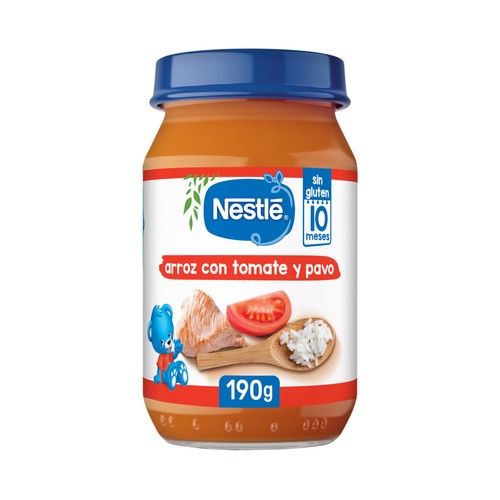 NESTLÉ Tarrito (con pedacitos) de arroz con tomate y pavo, a partir de 10 meses 190 g.