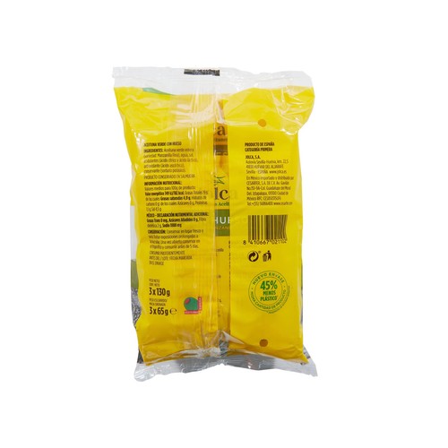 JOLCA Aceitunas verdes manzanilla fina con hueso pack de 3 bolsas de 65 g..