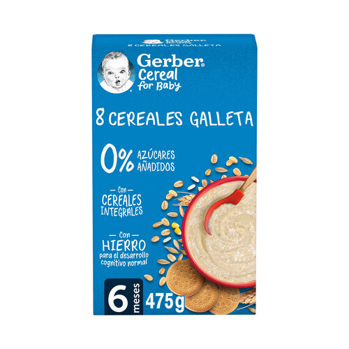 GERBER Papilla de 8 cereales y galleta a partir de 6 meses GERBER 500 g.